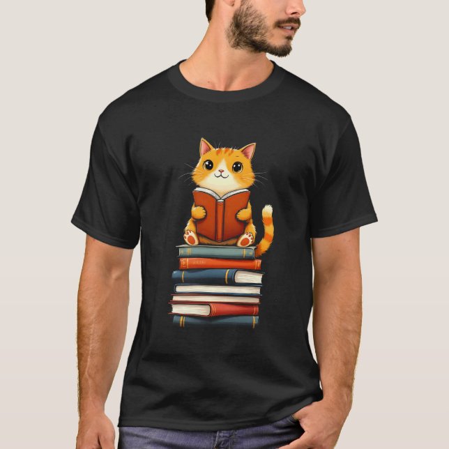 Cute Cat Reading Books Lover Pet Lovers Charming B T-Shirt (Front)