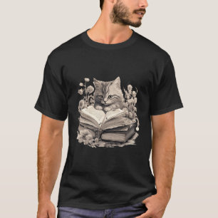 Cute Cat Reading Books Readers Geek Nerd Teacher K T-Shirt