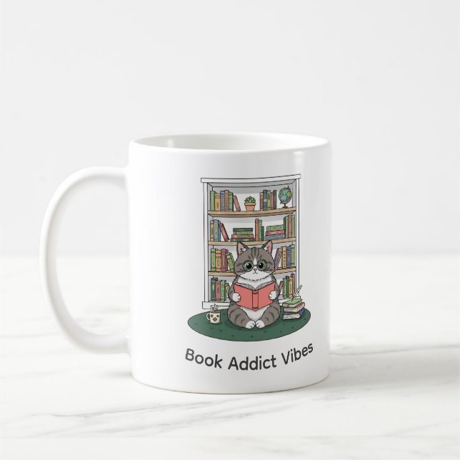 Cute Cat Reading Glasses Coffee Shelf Art Mug (Left)
