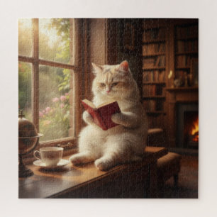 Cute Cat Reading Jigsaw Puzzle