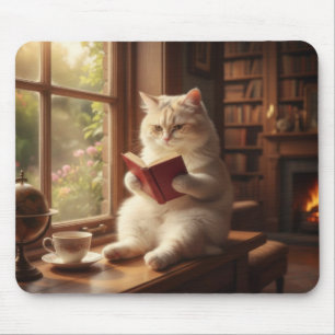 Cute Cat Reading Mouse Mat