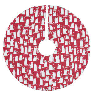 Cute Cat Red and White Brushed Polyester Tree Skirt
