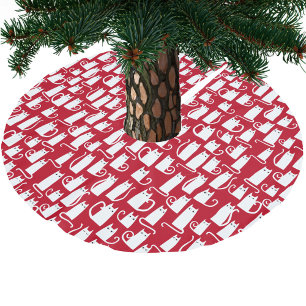 Cute Cat Red and White Brushed Polyester Tree Skirt