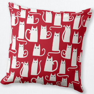 Cute Cat Red and White Cushion