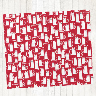 Cute Cat Red and White Festive Fleece Blanket