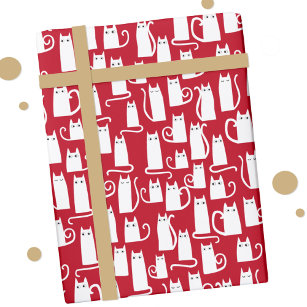 Cute Cat Red and White Wrapping Paper