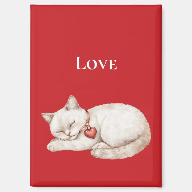 Cute Cat Red Heart Love Magnet (Front)