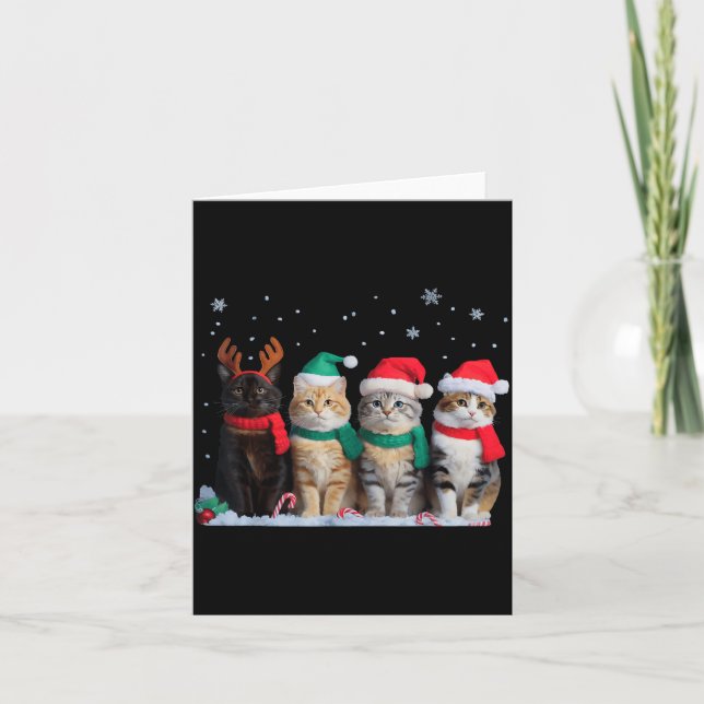 Cute Cat Reindeer Light Christmas Cat Funny Santa  Card (Front)