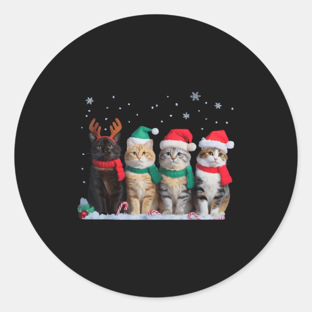 Cute Cat Reindeer Light Christmas Cat Funny Santa  Classic Round Sticker (Front)