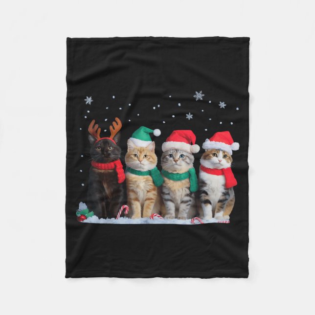 Cute Cat Reindeer Light Christmas Cat Funny Santa  Fleece Blanket (Front)