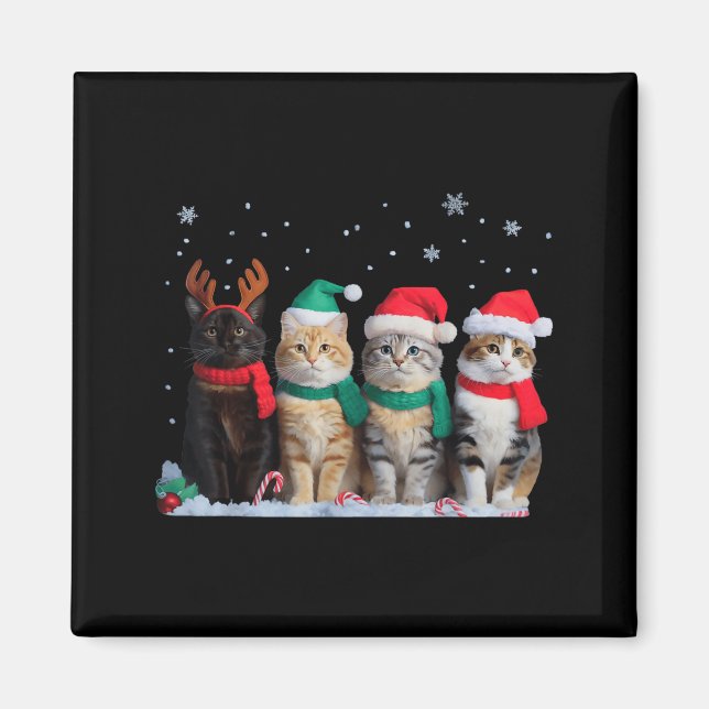 Cute Cat Reindeer Light Christmas Cat Funny Santa  Magnet (Front)