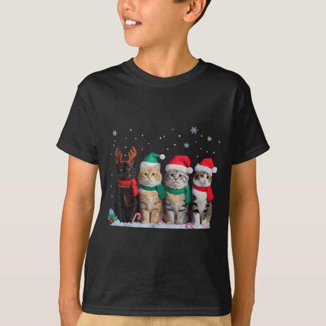 Cute Cat Reindeer Light Christmas Cat Funny Santa  T-Shirt (Front)