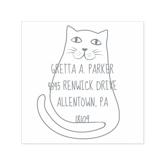 Cute Cat Return Address Self Inking Stamp (Design)
