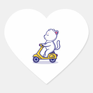 cute cat rid scooter cartoon icon illustration heart sticker