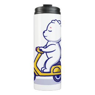 cute cat rid scooter cartoon icon illustration thermal tumbler