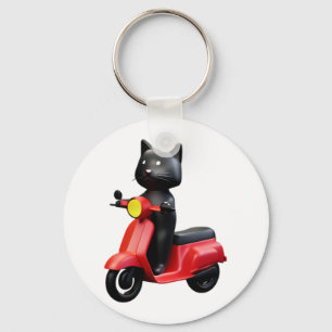 CUTE CAT riding a motocycle Classic T-Shirt (1) Key Ring