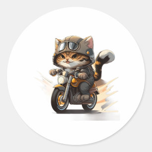 CUTE CAT riding a motocycle Classic T-Shirt (2) Round Sticker