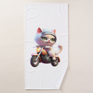 CUTE CAT riding a motocycle Classic T-Shirt (7) Bath Towel