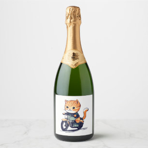CUTE CAT riding a motocycle Classic T-Shirt (8) Sparkling Wine Label