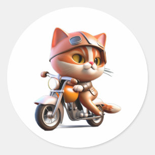 CUTE CAT riding a motocycle Classic T-Shirt Round Sticker