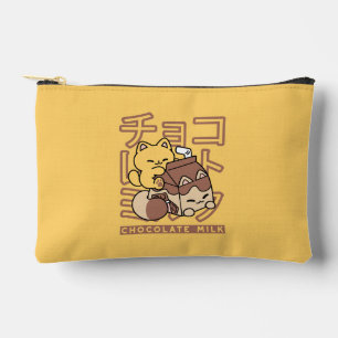Cute Cat Riding Chocolate Milk Carton Kawaii Art Accessory Pouch