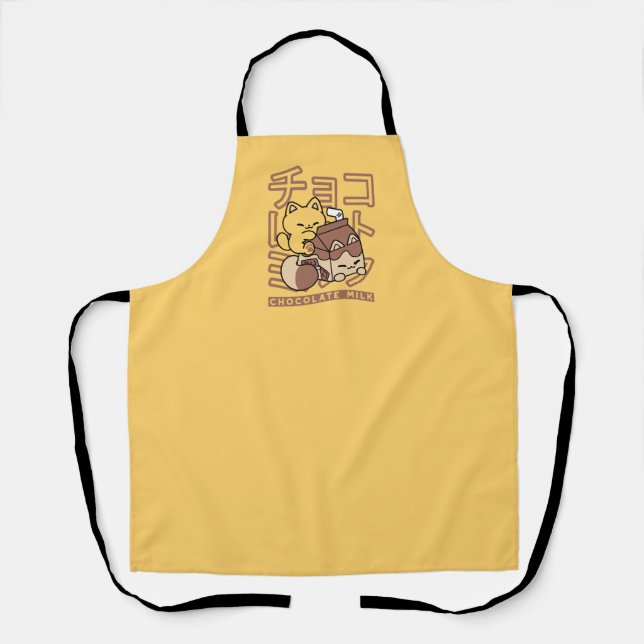 Cute Cat Riding Chocolate Milk Carton Kawaii Art Apron (Front)