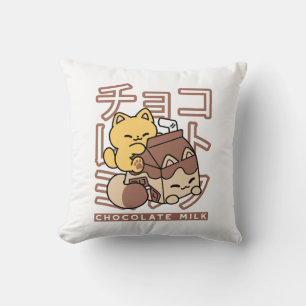 Cute Cat Riding Chocolate Milk Carton Kawaii Art Cushion