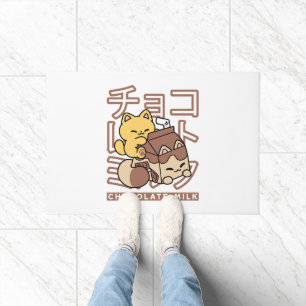 Cute Cat Riding Chocolate Milk Carton Kawaii Art Doormat
