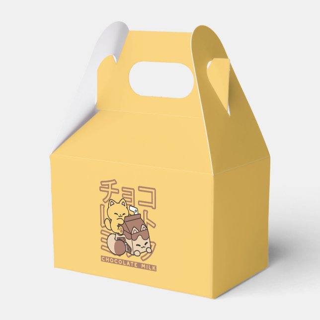 Cute Cat Riding Chocolate Milk Carton Kawaii Art Favour Box (Front Side)