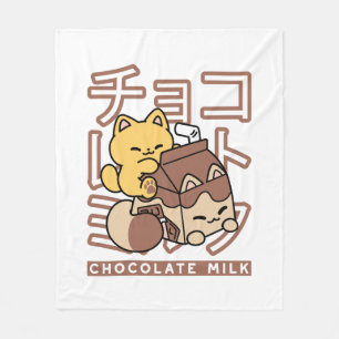 Cute Cat Riding Chocolate Milk Carton Kawaii Art Fleece Blanket