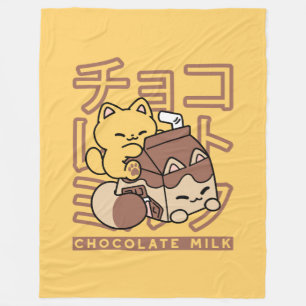 Cute Cat Riding Chocolate Milk Carton Kawaii Art Fleece Blanket