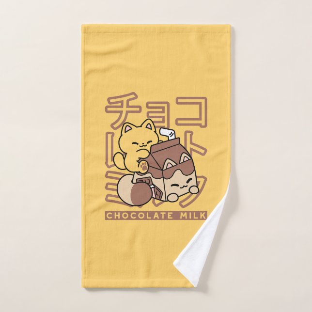 Cute Cat Riding Chocolate Milk Carton Kawaii Art Hand Towel (Hand Towel)