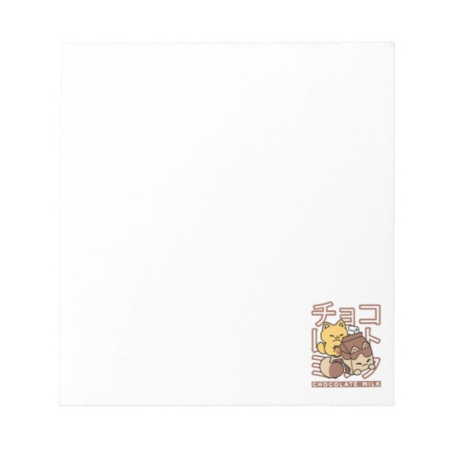 Cute Cat Riding Chocolate Milk Carton Kawaii Art Notepad (Front)