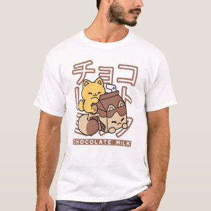 Cute Cat Riding Chocolate Milk Carton Kawaii Art T-Shirt
