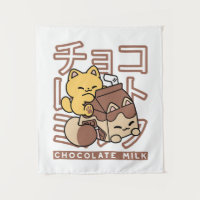 Cute Cat Riding Chocolate Milk Carton Kawaii Art