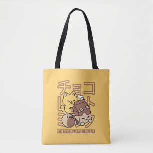 Cute Cat Riding Chocolate Milk Carton Kawaii Art Tote Bag