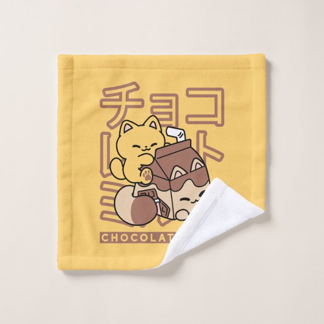 Cute Cat Riding Chocolate Milk Carton Kawaii Art Wash Cloth (Wash Cloth)