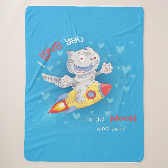 Cute Cat Rocket Blanket Cat Moon And Back (Front)