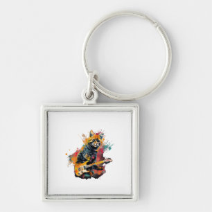 cute cat rocks tar design key ring