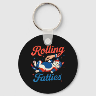 Cute Cat Rolling Fatties 4th of July Kitten Owner Key Ring