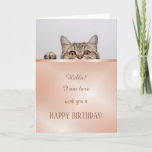 Cute Cat Rose Gold Birthday Card
