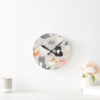cute cat round clock