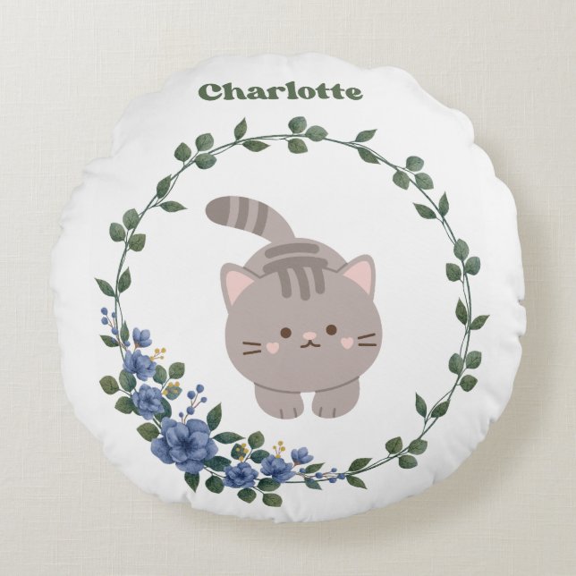 Cute cat round cushion (Front)