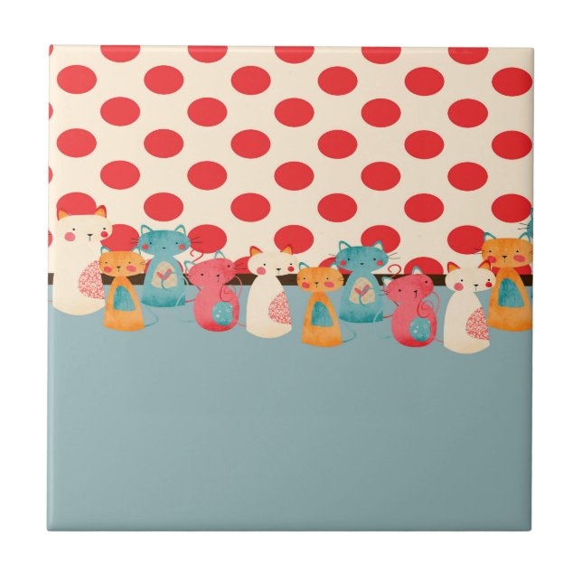 Cute Cat Rustic Pattern Tile (Front)