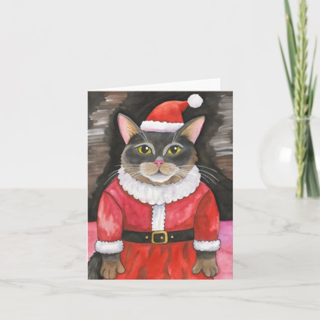 Cute Cat Santa Christmas Card (Front)