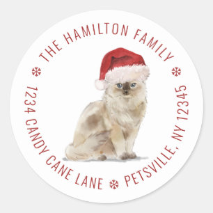 Cute Cat Santa Hat Christmas Return Address Classic Round Sticker