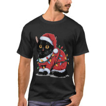 Cute Cat Santa Hat Costume Christmas Lights 