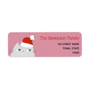 Cute Cat Santa Hat Holiday Return Address