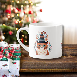Cute Cat Scandinavian Folk Art Christmas  Espresso Cup