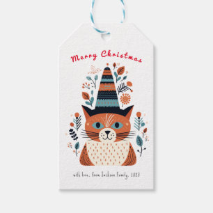 Cute Cat Scandinavian Folk Art Christmas Gift Tags